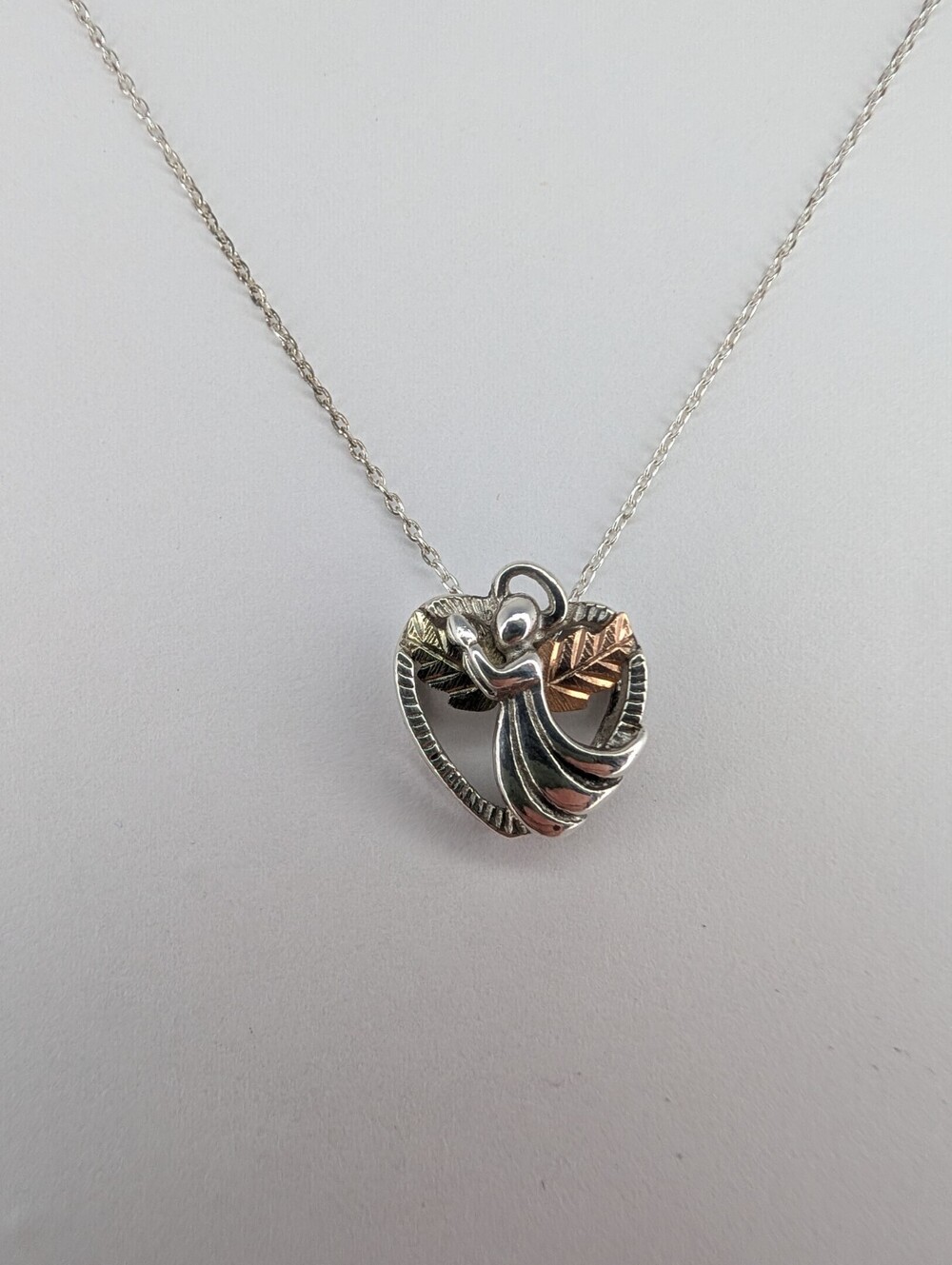 Coleman & Co 12K Gold and Sterling Silver Praying Angel Heart Pendant